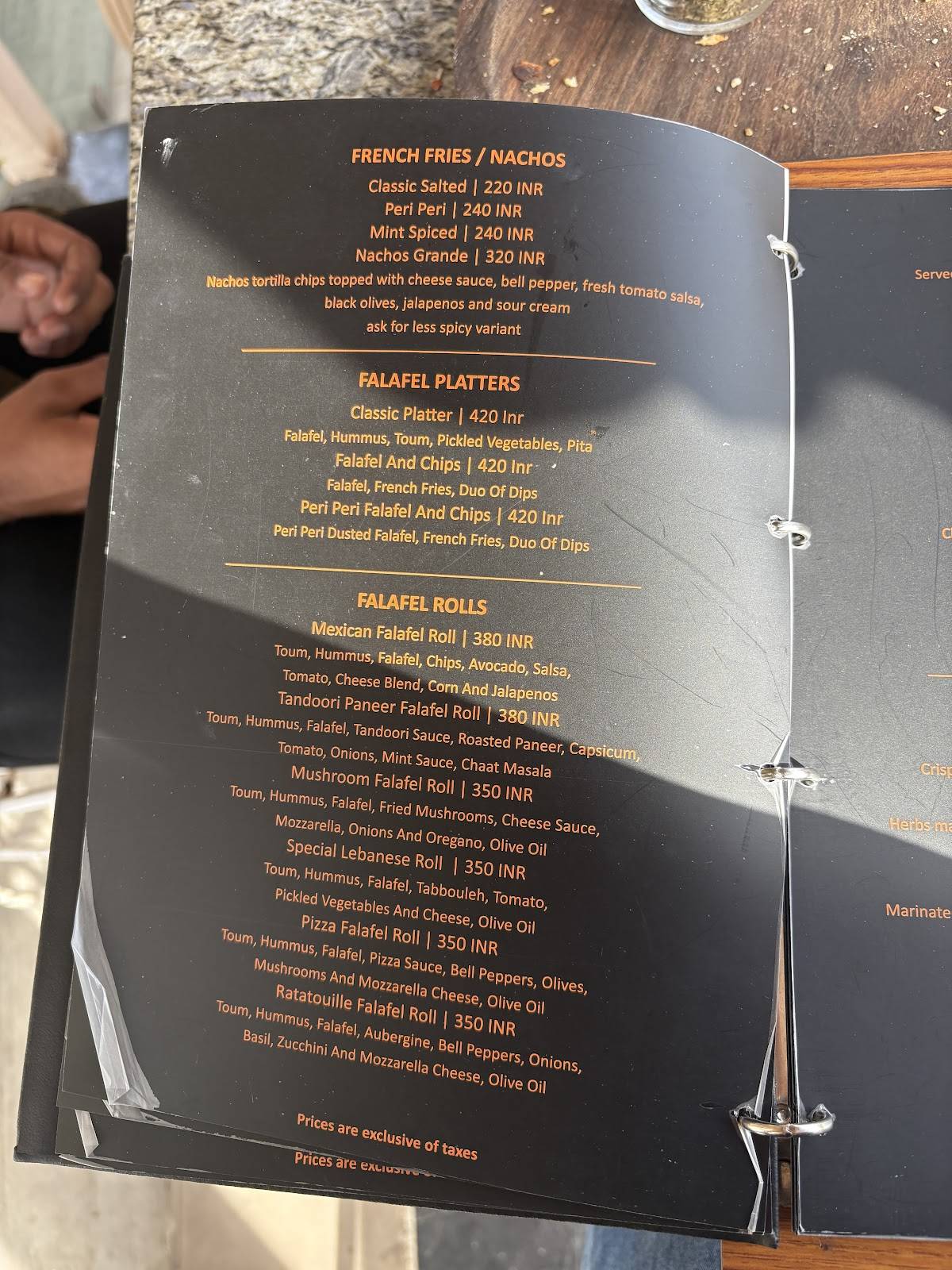 GARH the rooftop cafe menu
