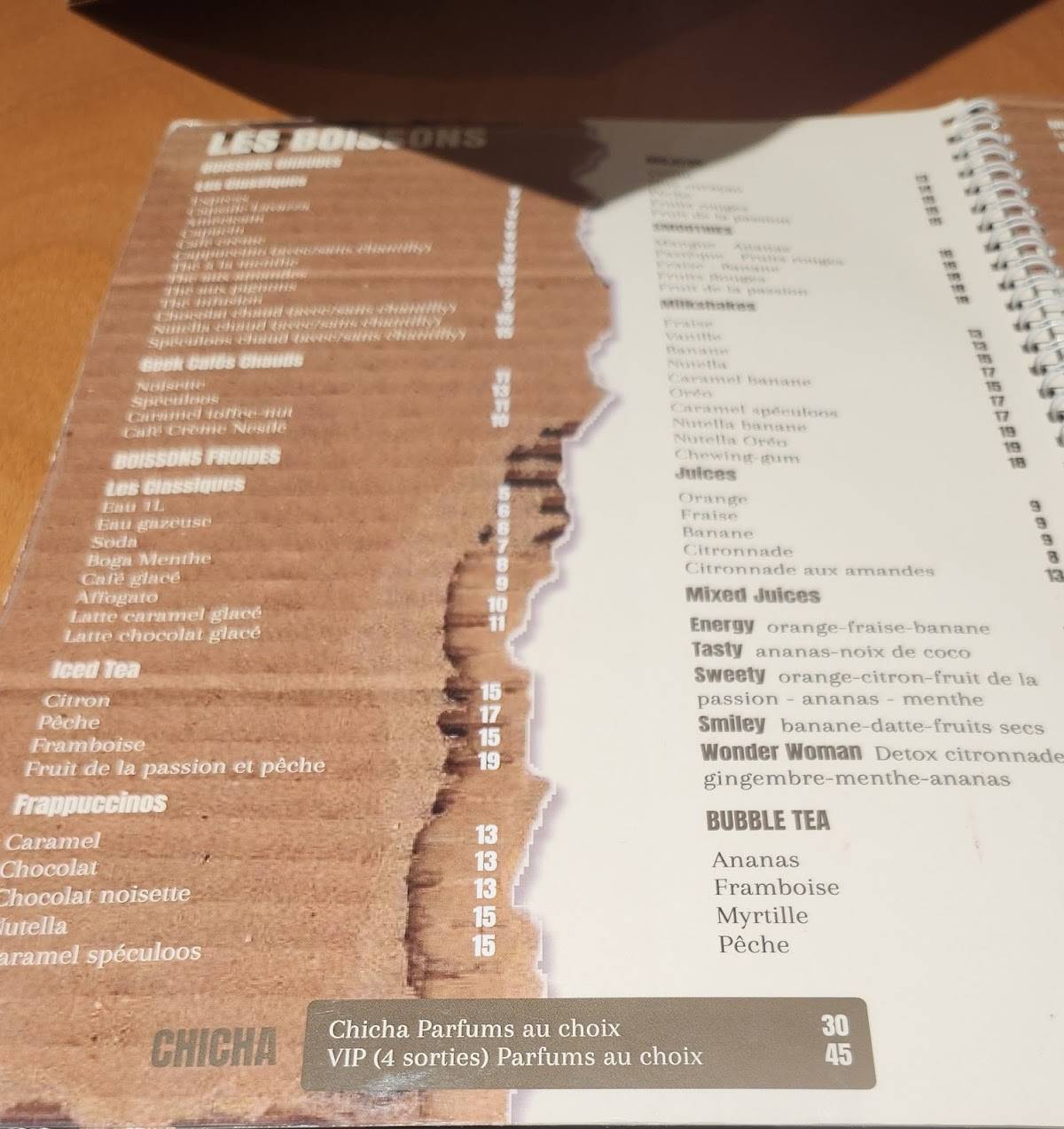 Menu de GEEK Gammarth