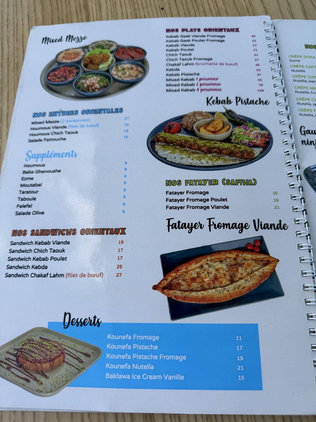 Menu de GEEK Gammarth