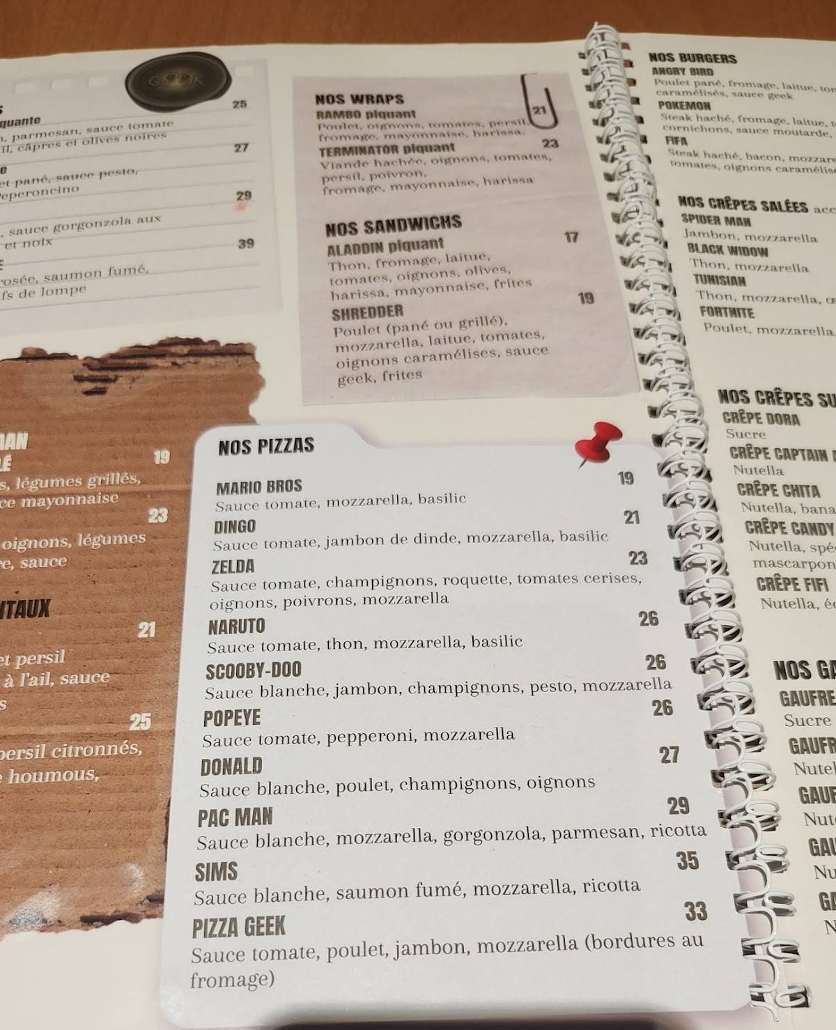 Menu de GEEK Gammarth