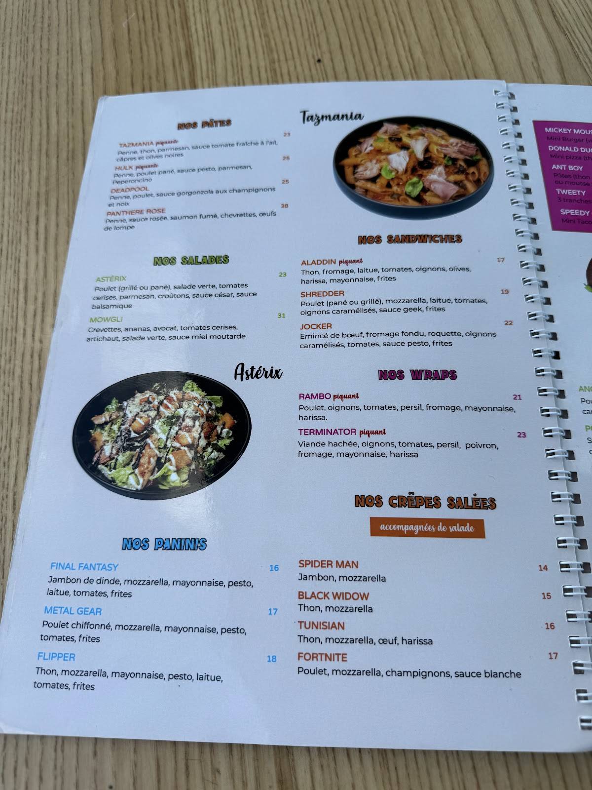 Menu de GEEK Gammarth