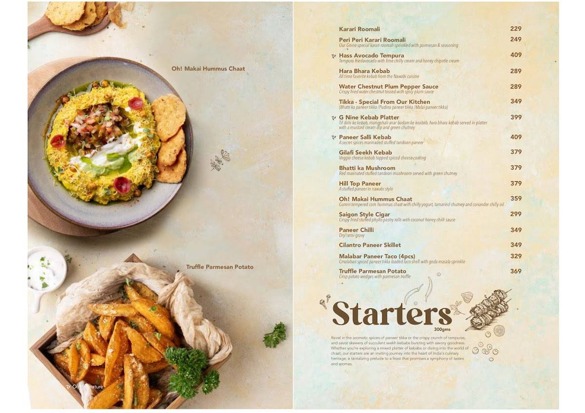 GNine - Restaurant Banquet Rooms menu