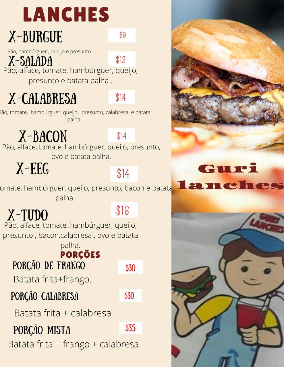 GURI LANCHES cardápio