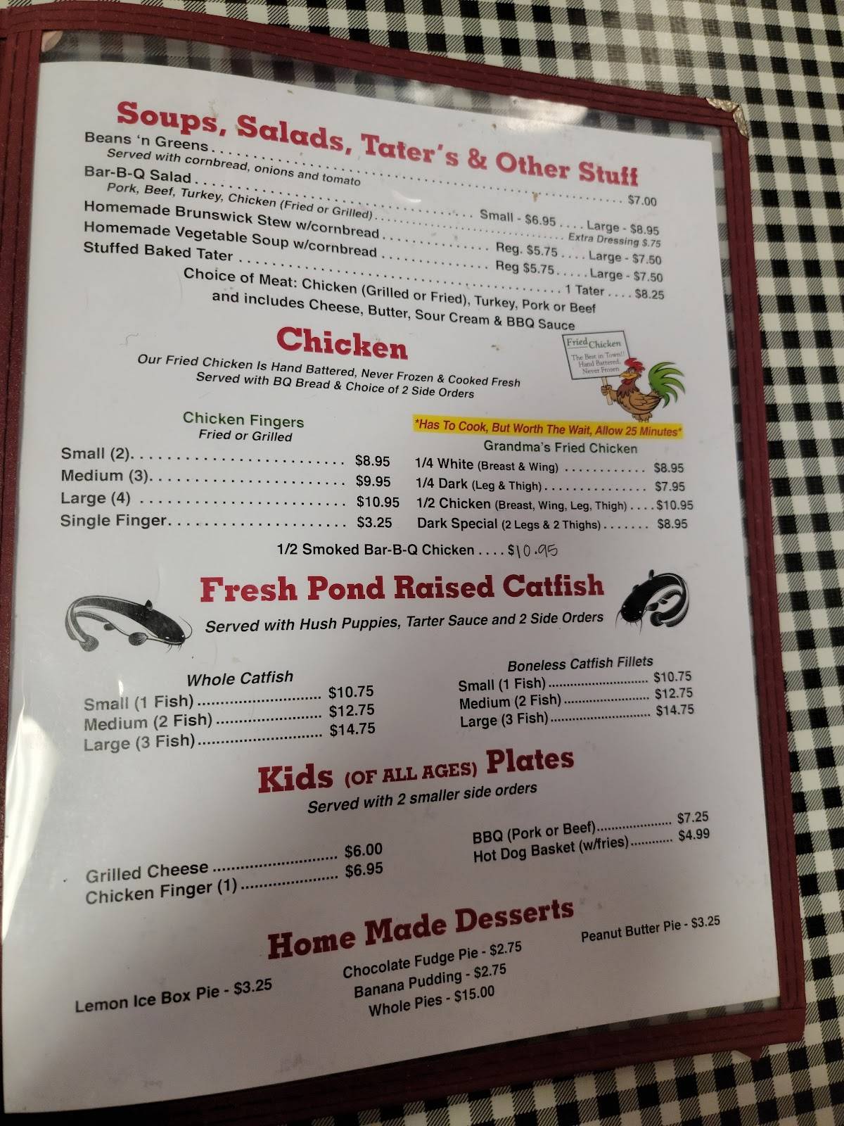 Menu at Pruett's BarBQ, Gadsden