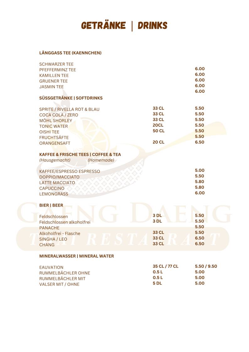 Menu di Gaeng Daeng Thai Restaurant 