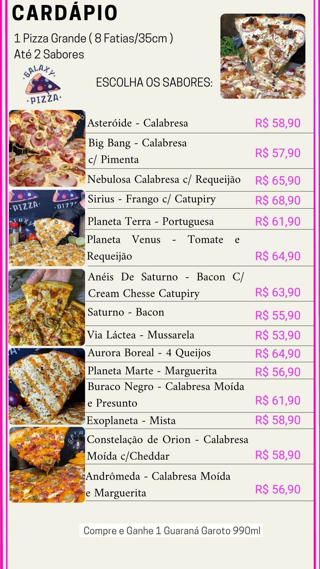Galaxy Pizza Delivery cardápio