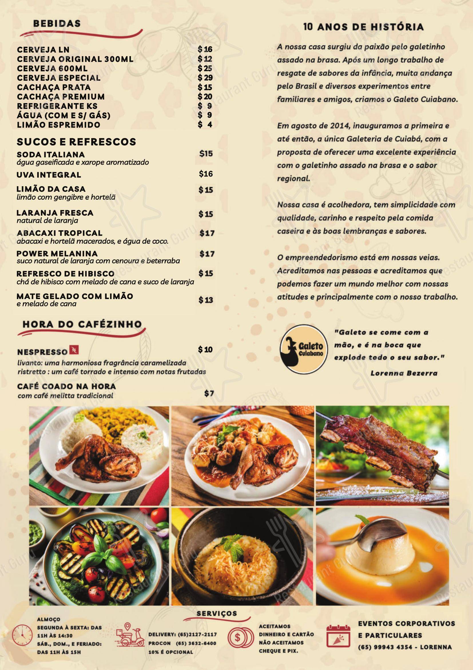 Menu para Galeto Cuiabano em Cuiabá