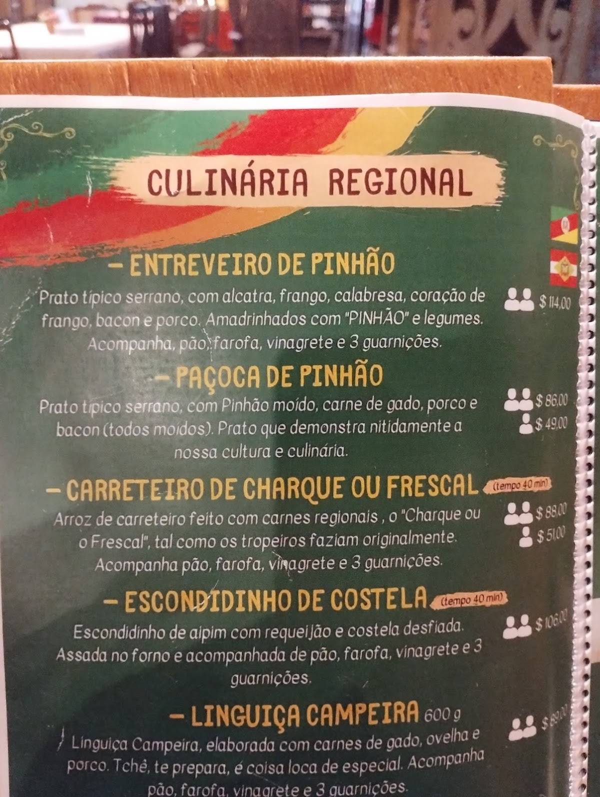 Galpão Gaúcho cardápio