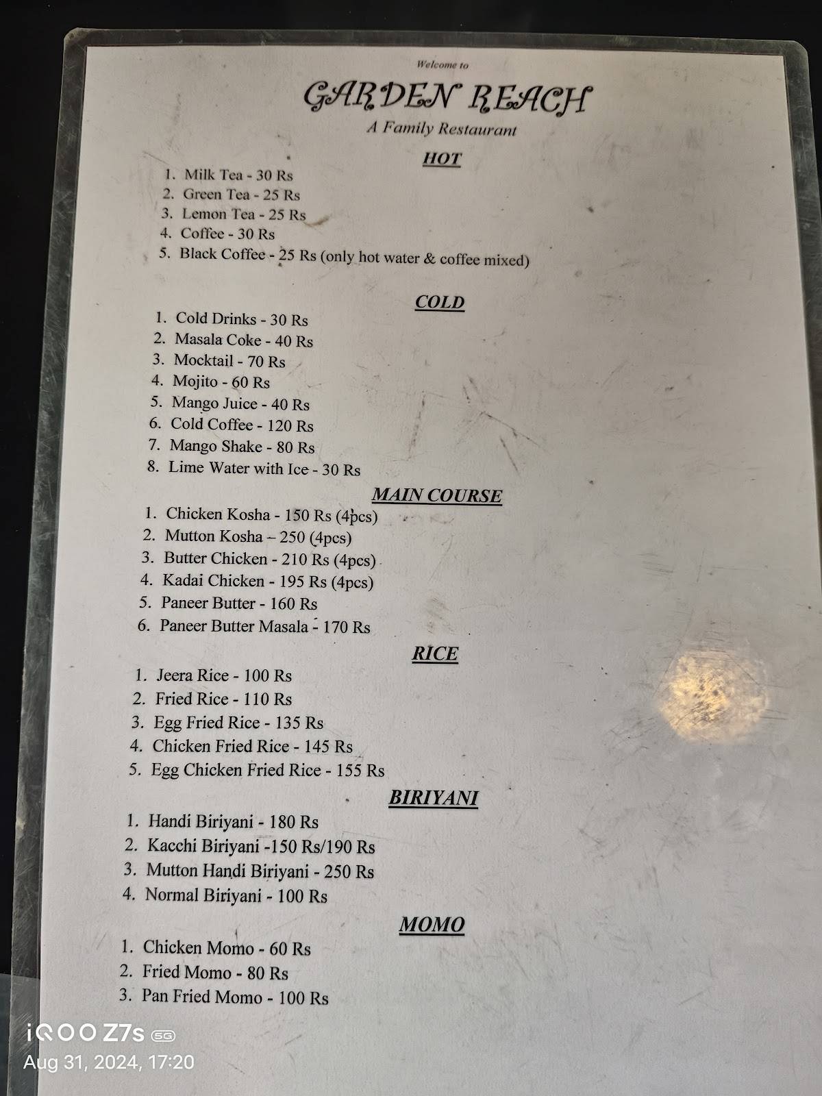 Garden Reach- The Family Restaurant menu