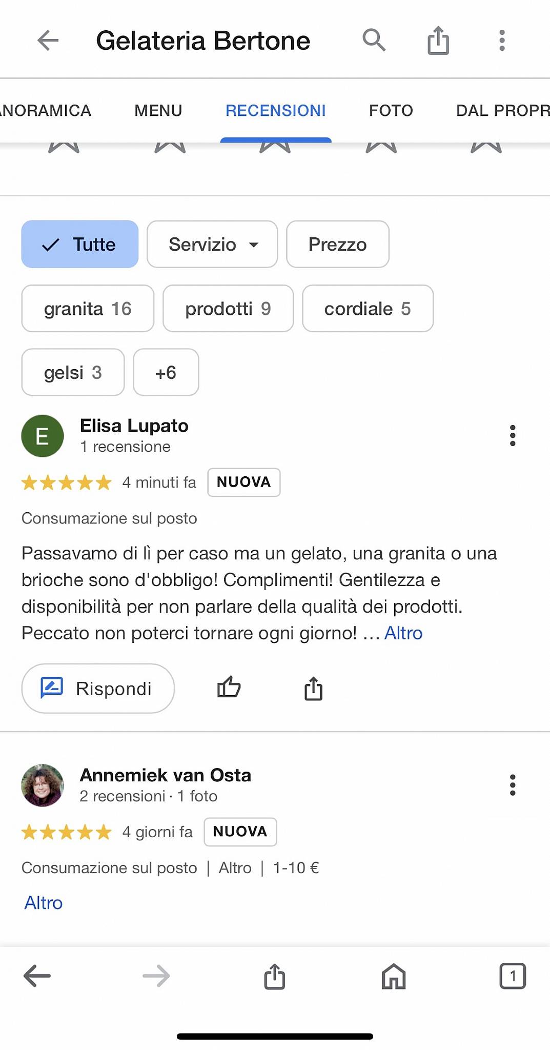 Menu di Gelateria Salvia 