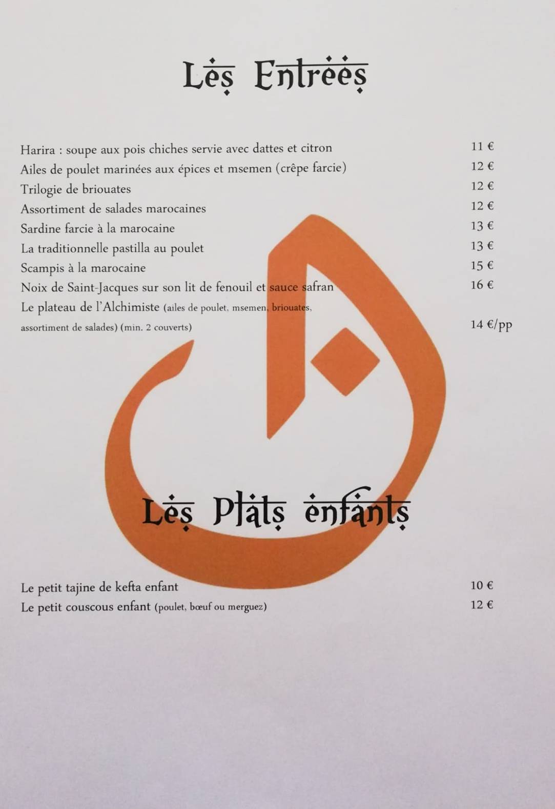Menu de L'Alchimiste