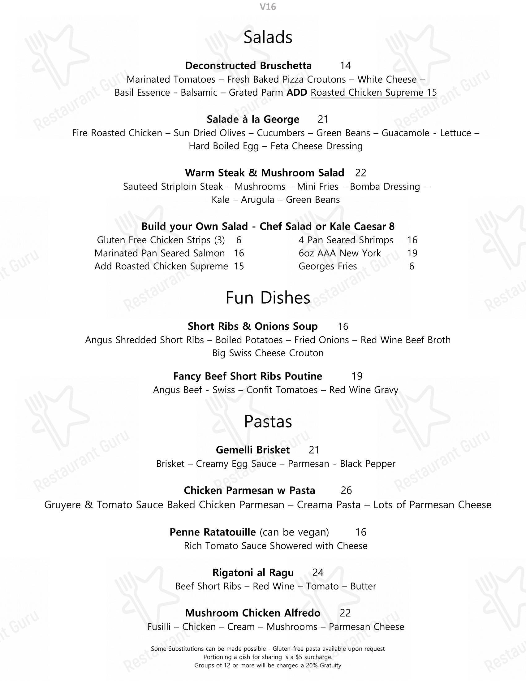 Menu at George's on Harbour pub & bar, Kincardine