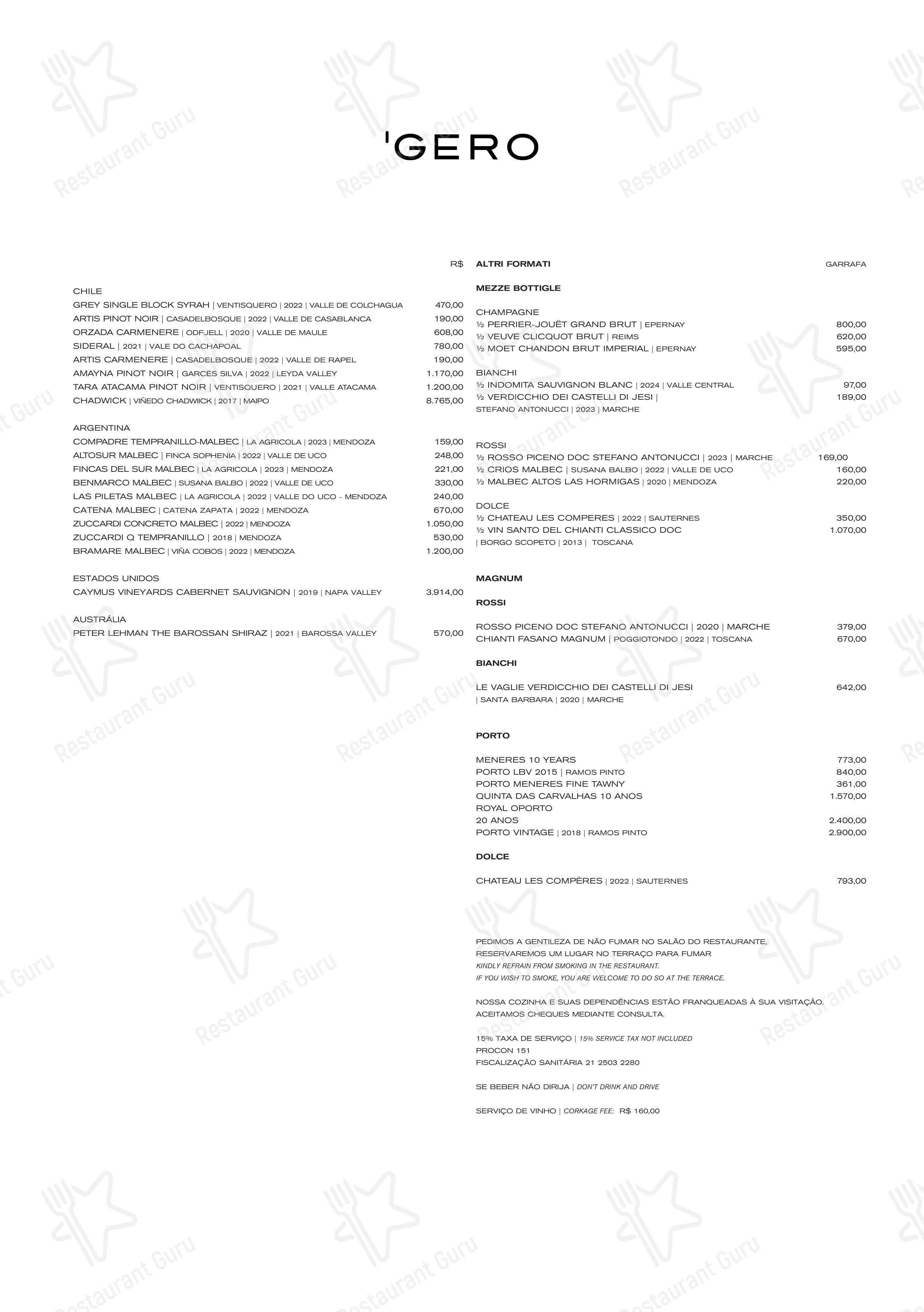 Menu para Gero Rio em Rio de Janeiro