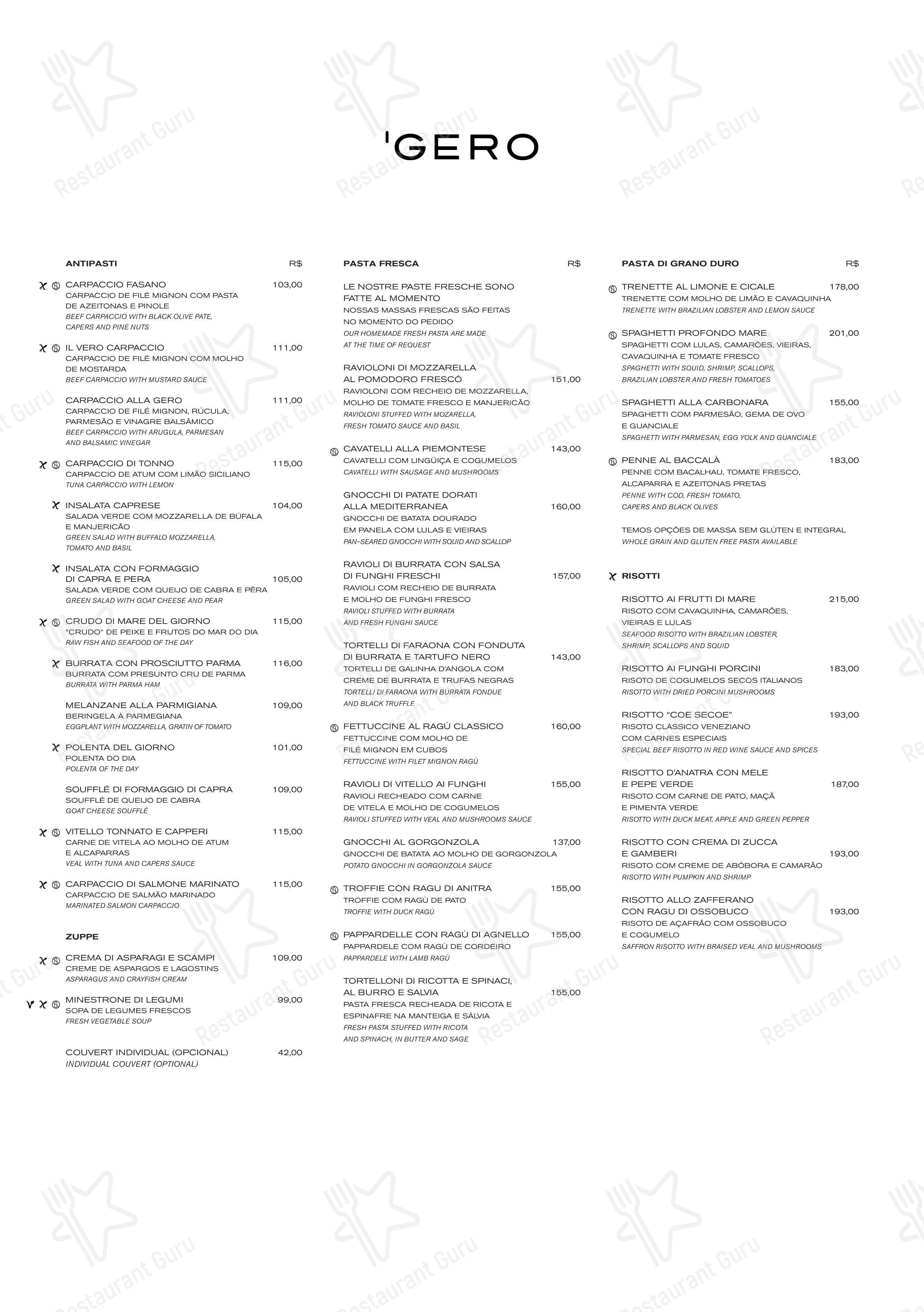 Gero Rio em Rio de Janeiro - Menu