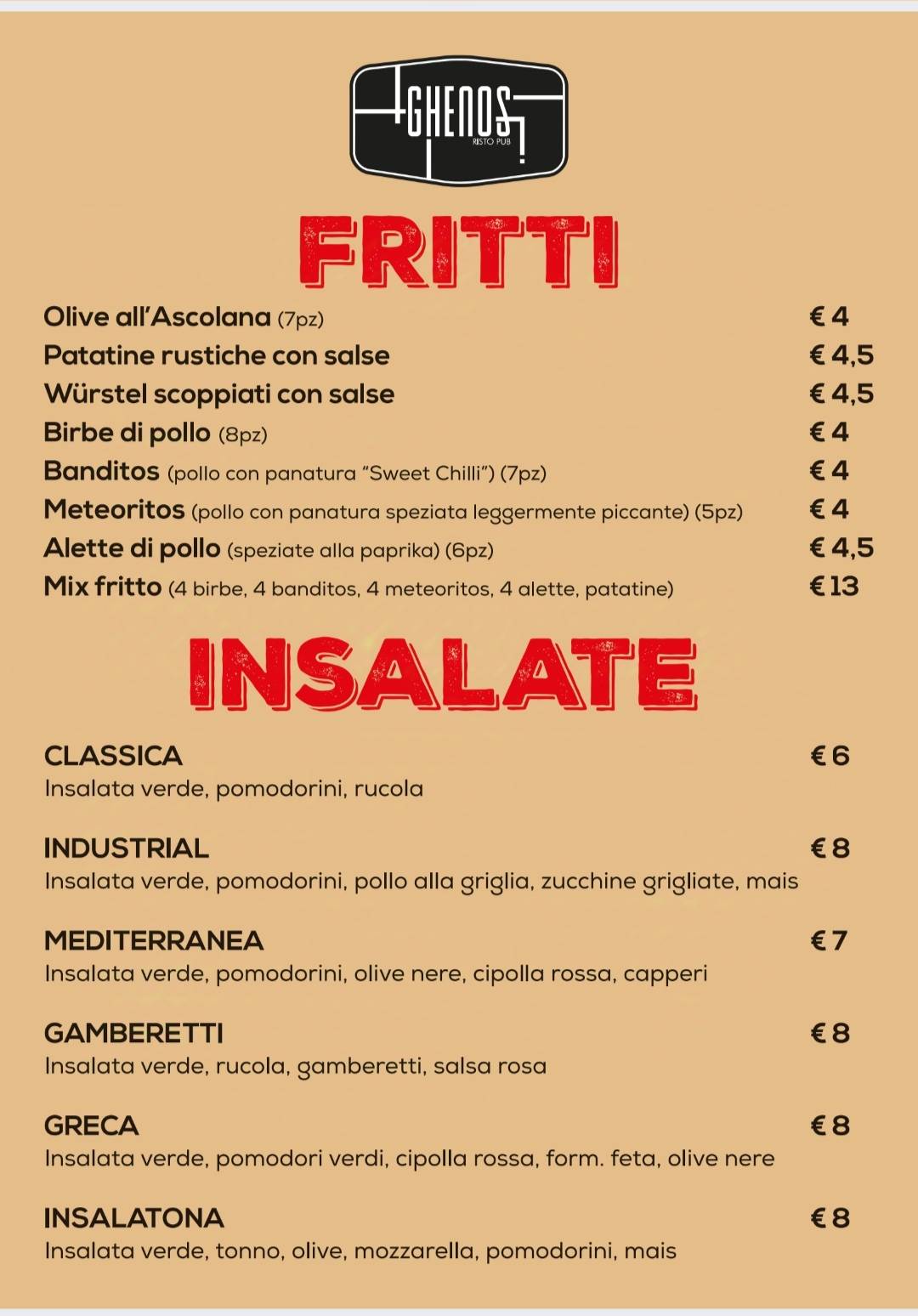 Menu di Ghenos Risto Pub Pizzeria Corato 
