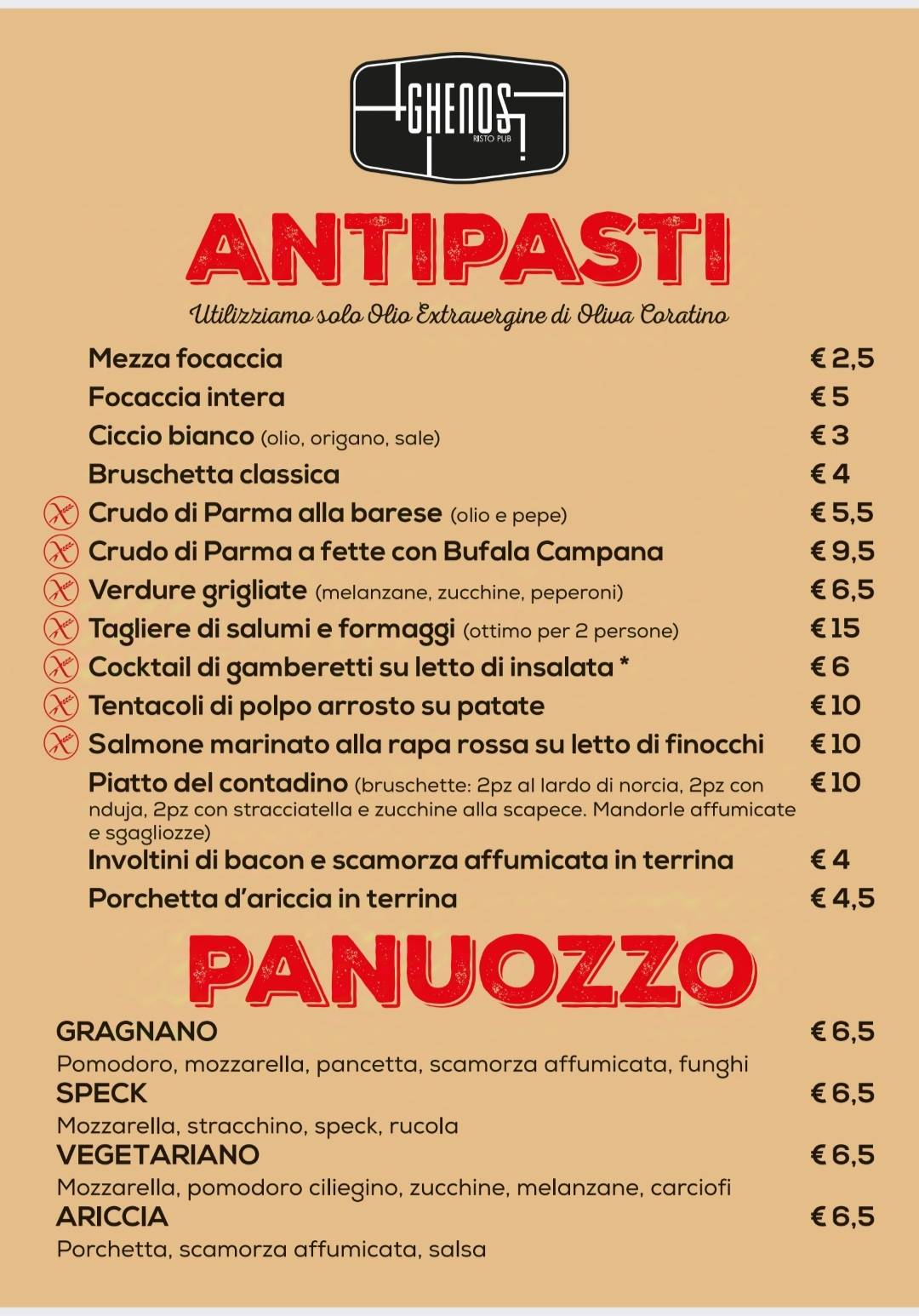 Menu di Ghenos Risto Pub Pizzeria Corato 