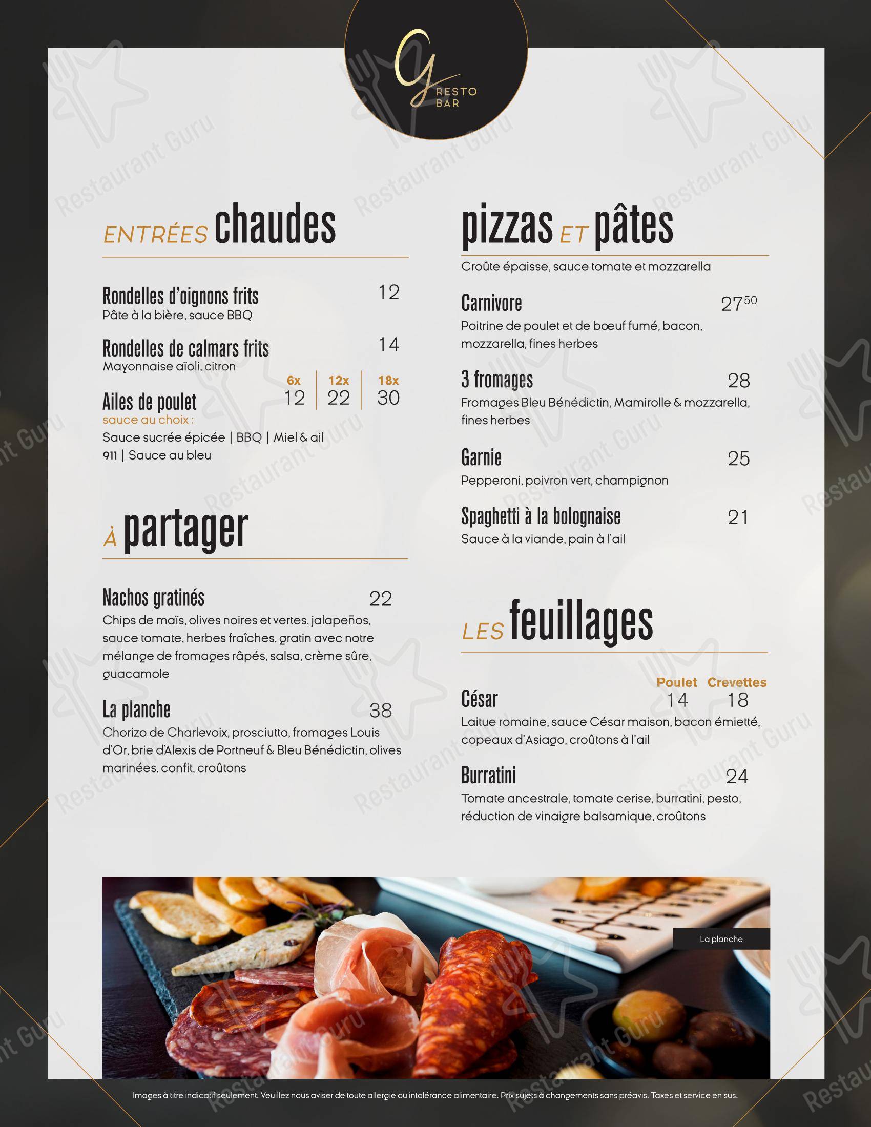 Lunch Menu pour Ginger Resto-Bar restaurant