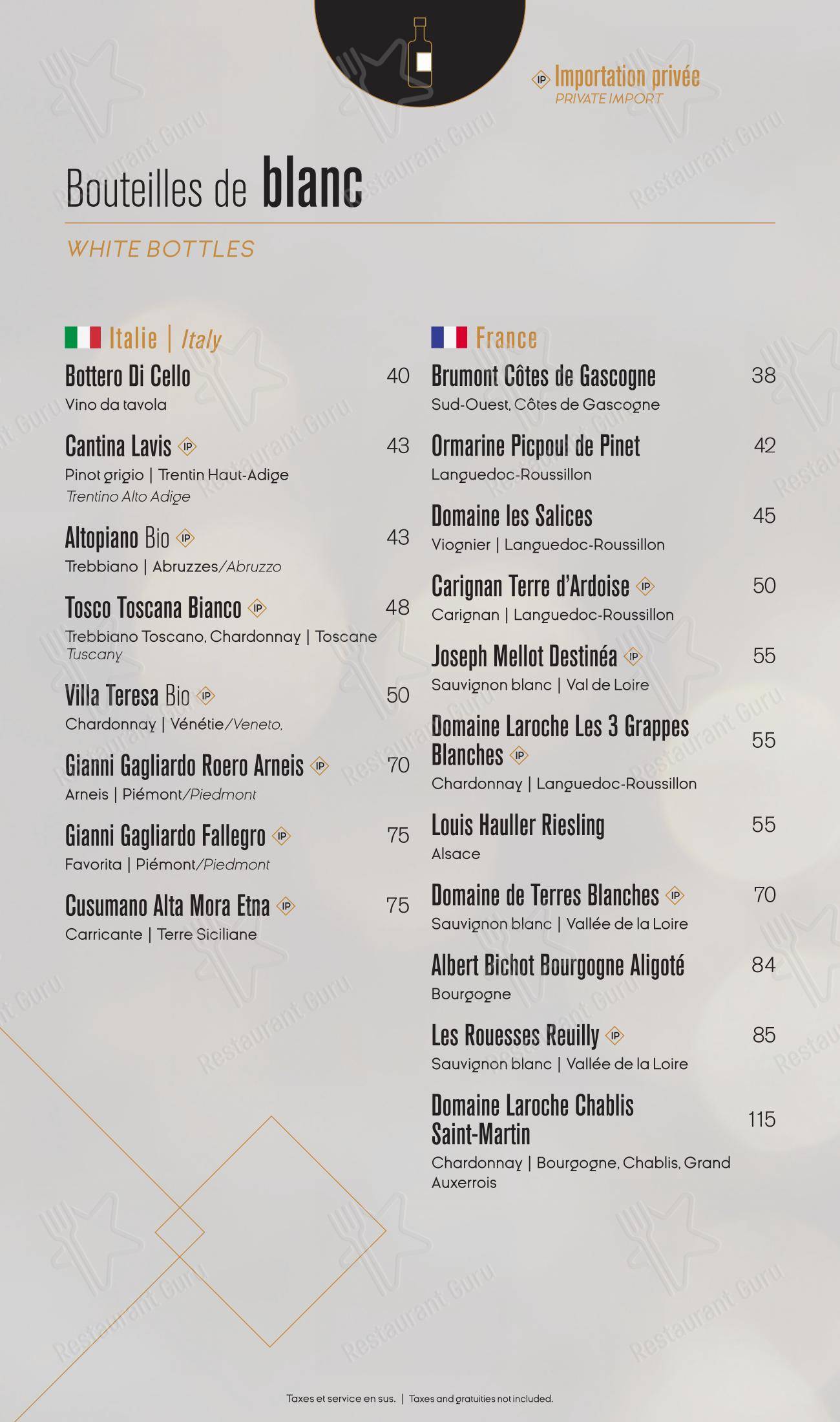 Wine Menu pour Ginger Resto-Bar restaurant