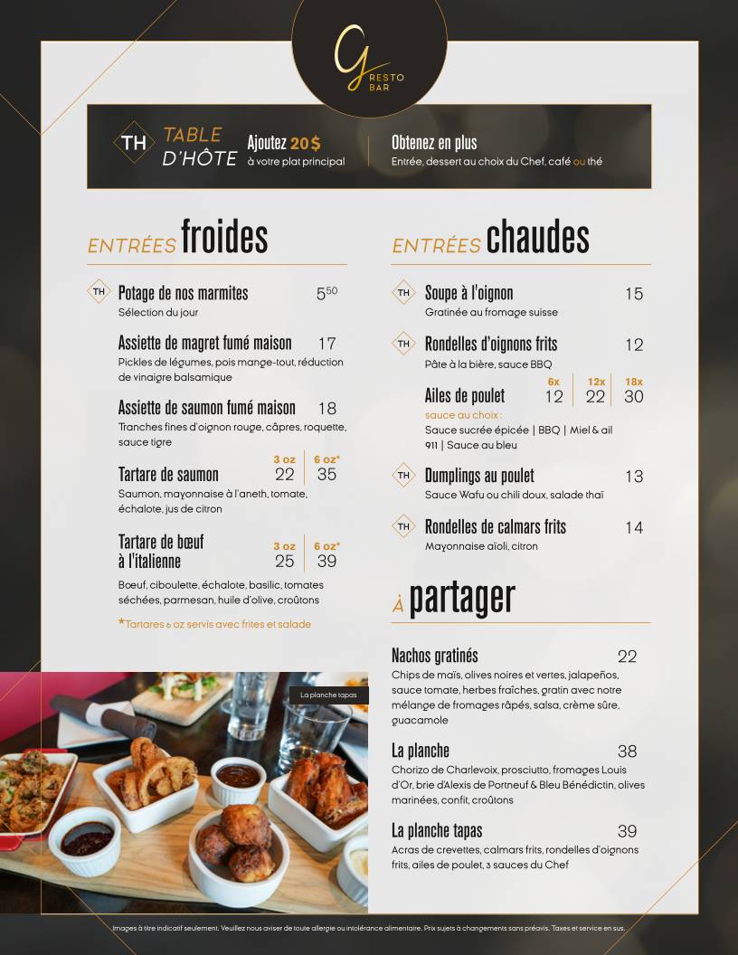 Menu de Ginger Resto-Bar