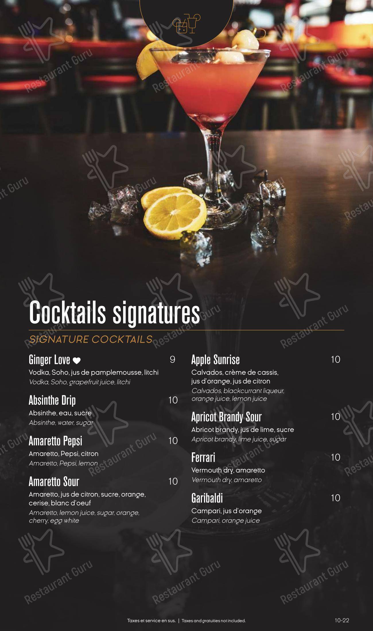 Dinner Menu pour Ginger Resto-Bar dans Québec