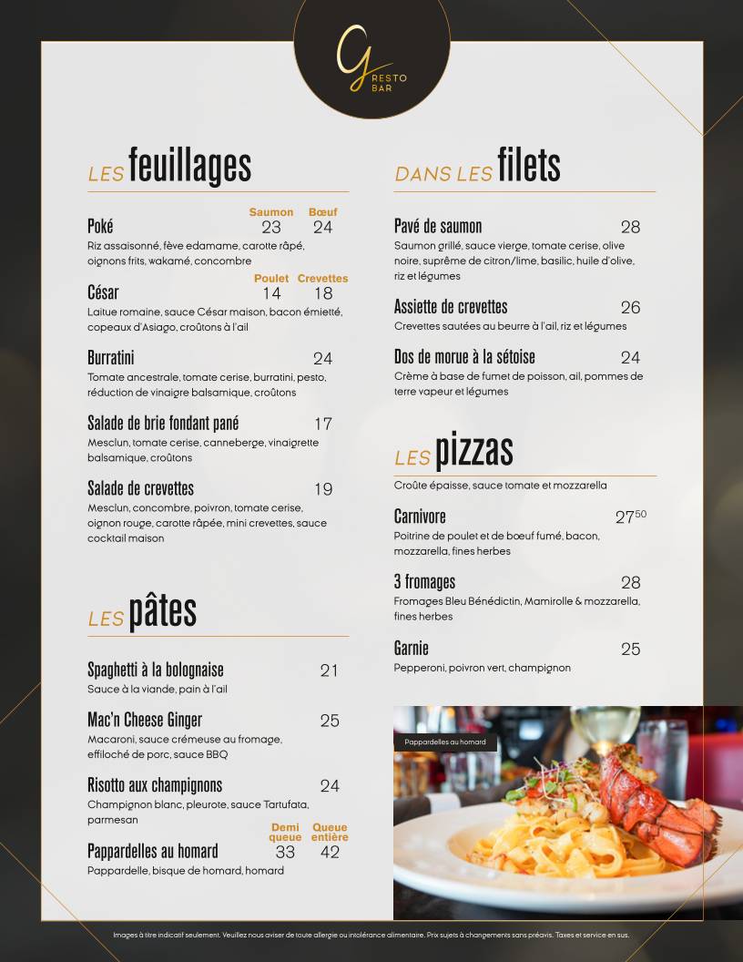 Menu de Ginger Resto-Bar