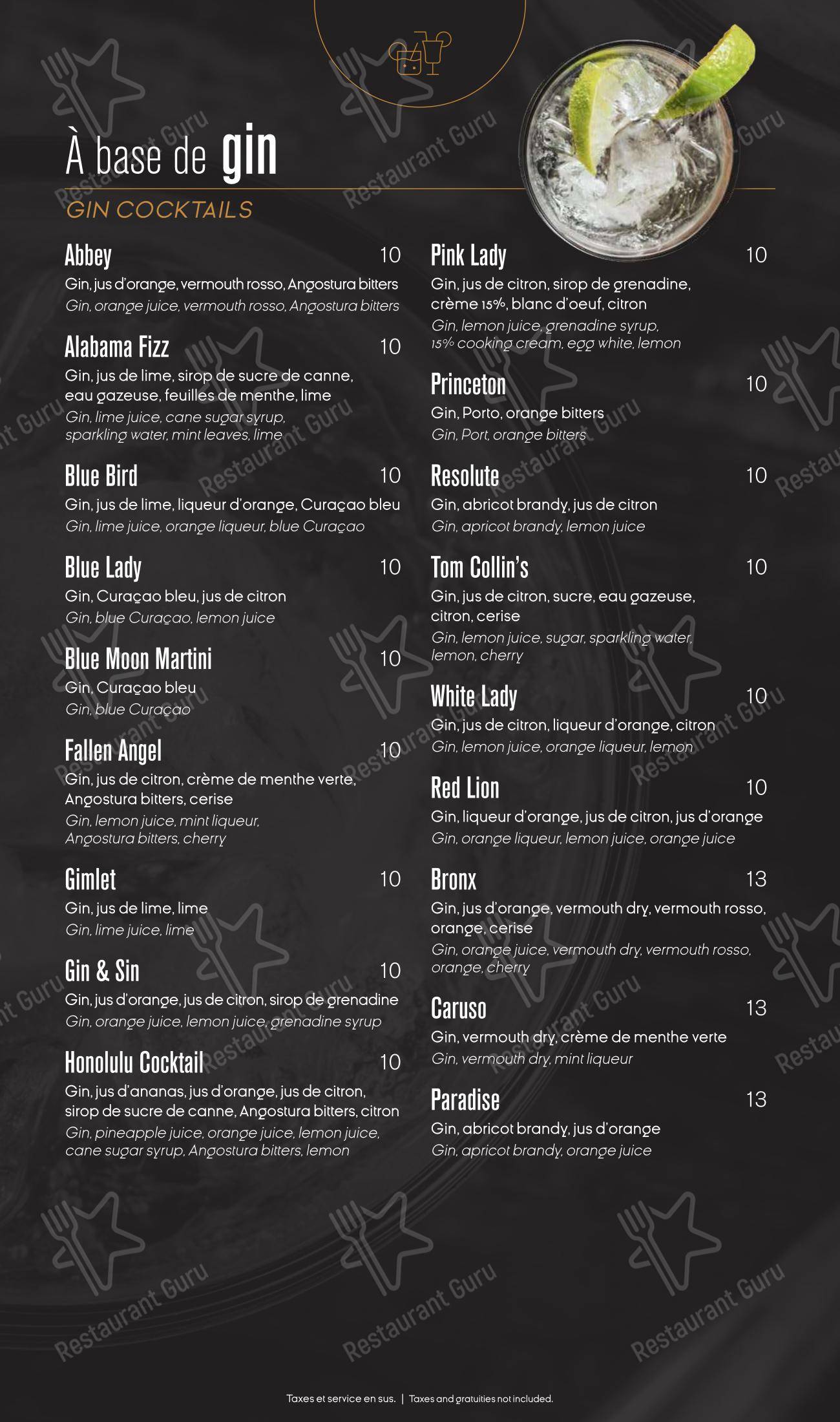 Dinner Menu pour Ginger Resto-Bar dans Québec