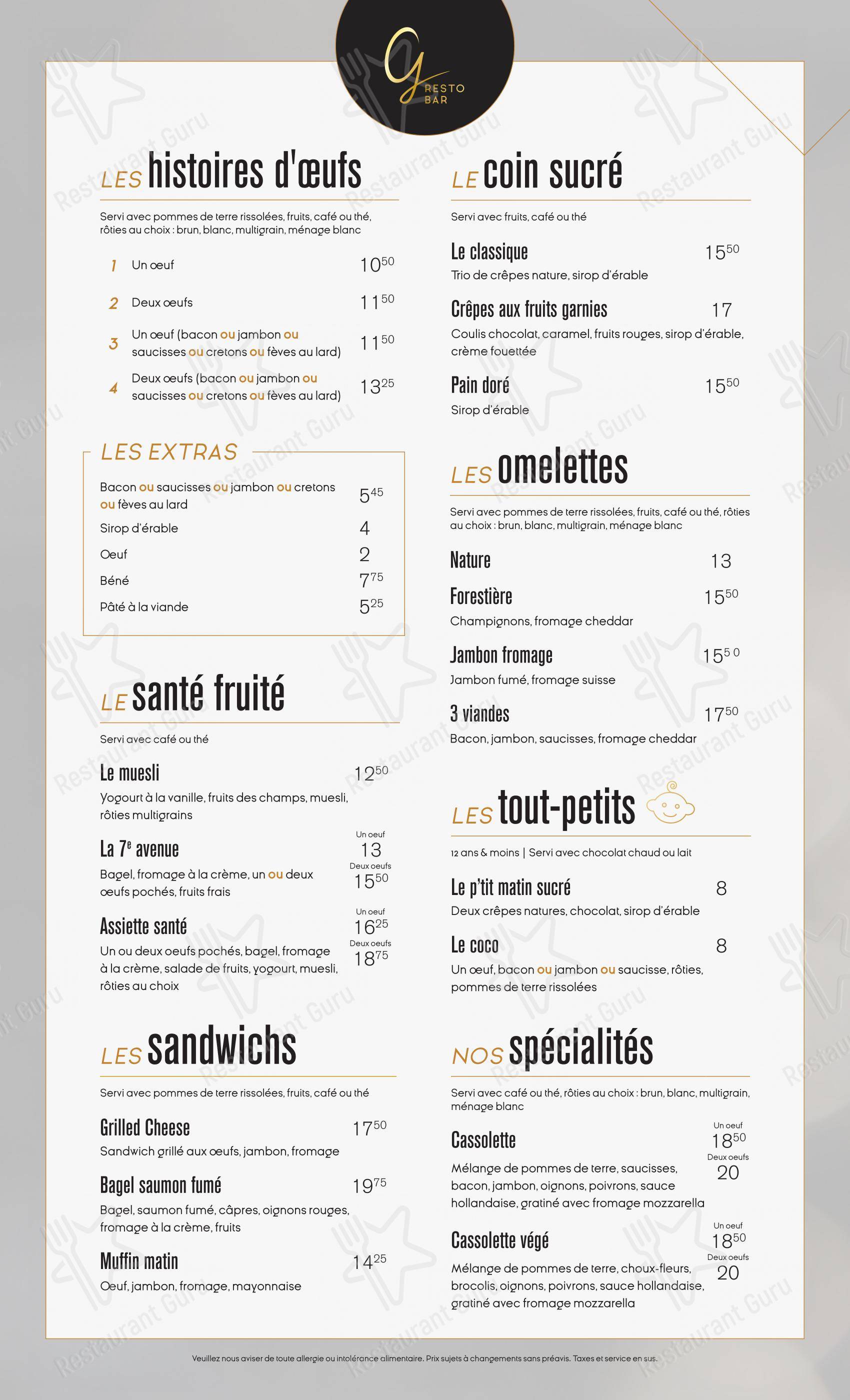 Ginger Resto-Bar dans Québec - Коктейльная карта