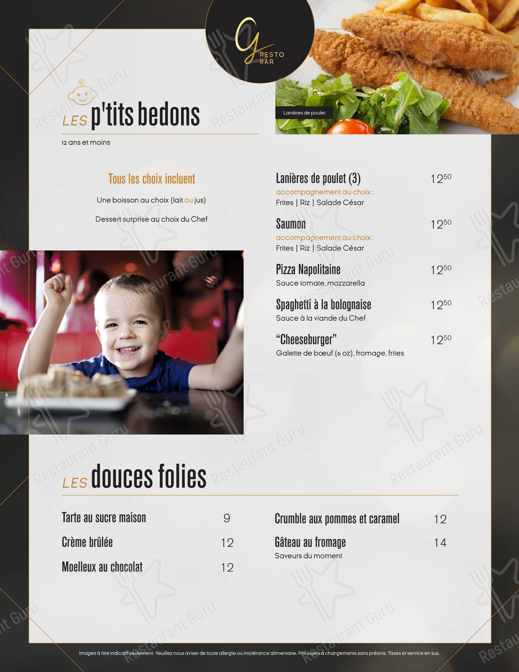 Menu pour Ginger Resto-Bar - Menu