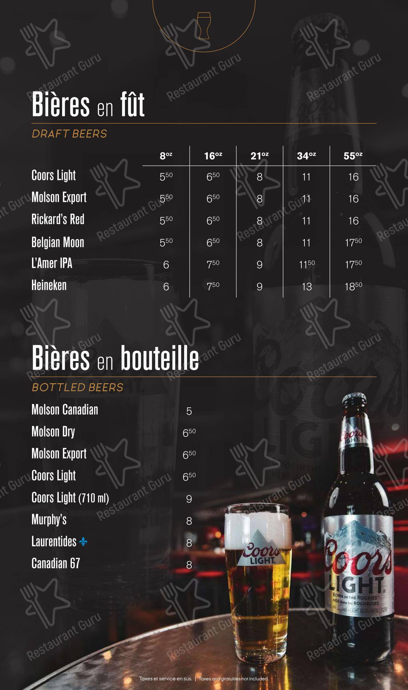 Dinner Menu pour Ginger Resto-Bar dans Québec