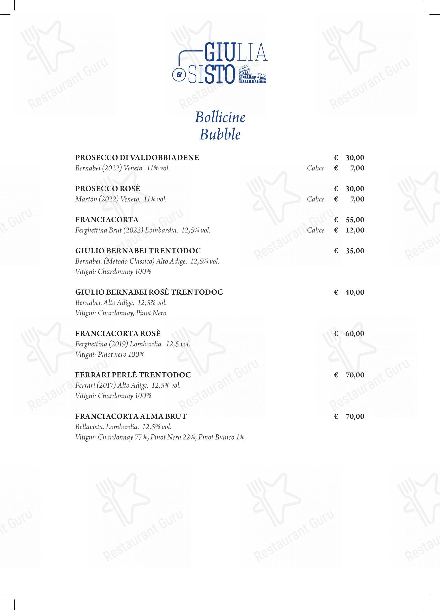 Menu bar per Giulia&Sisto Roma Terrazza San Clemente in Roma