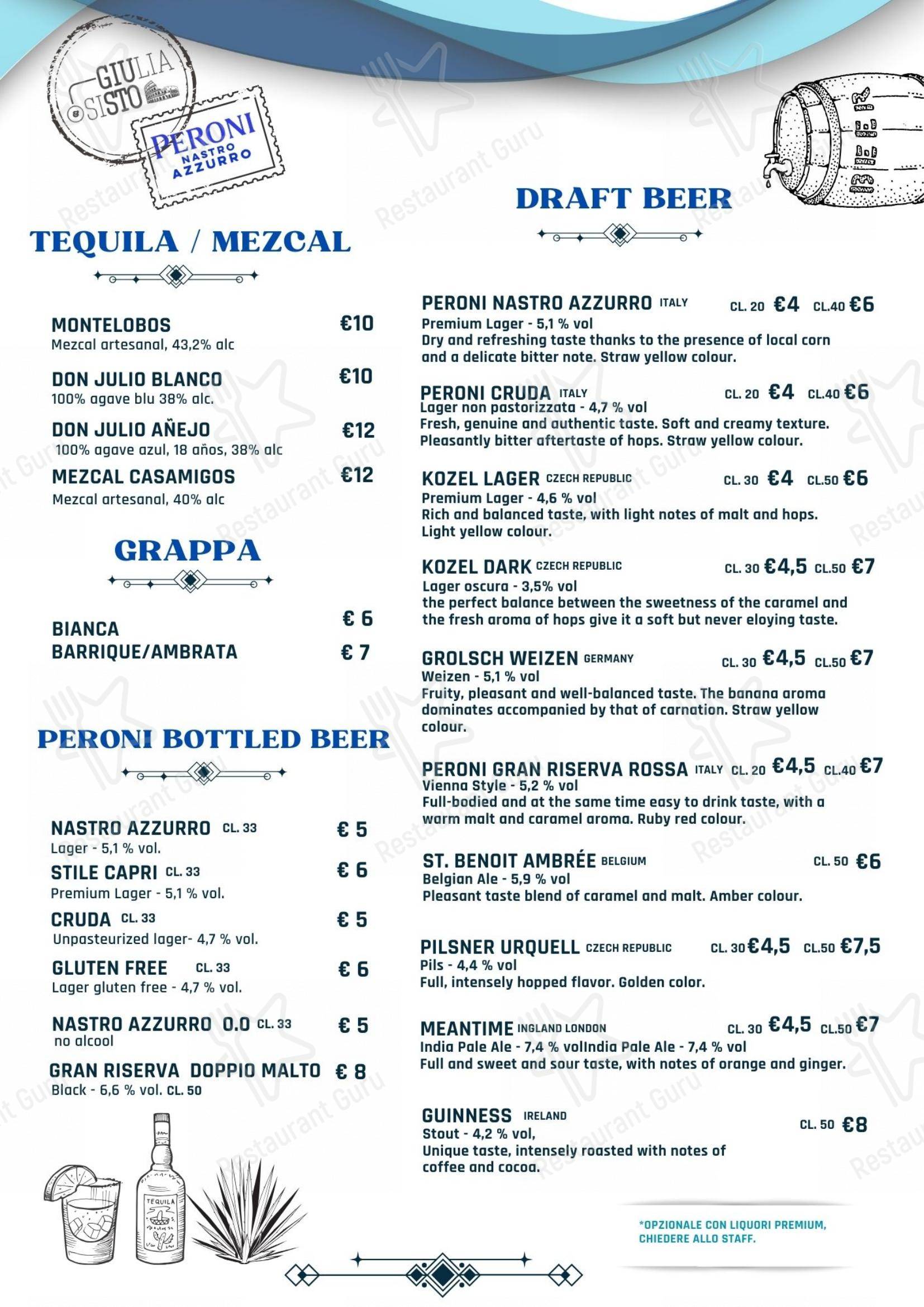 Menu per Giulia&Sisto Roma Terrazza San Clemente ristorante