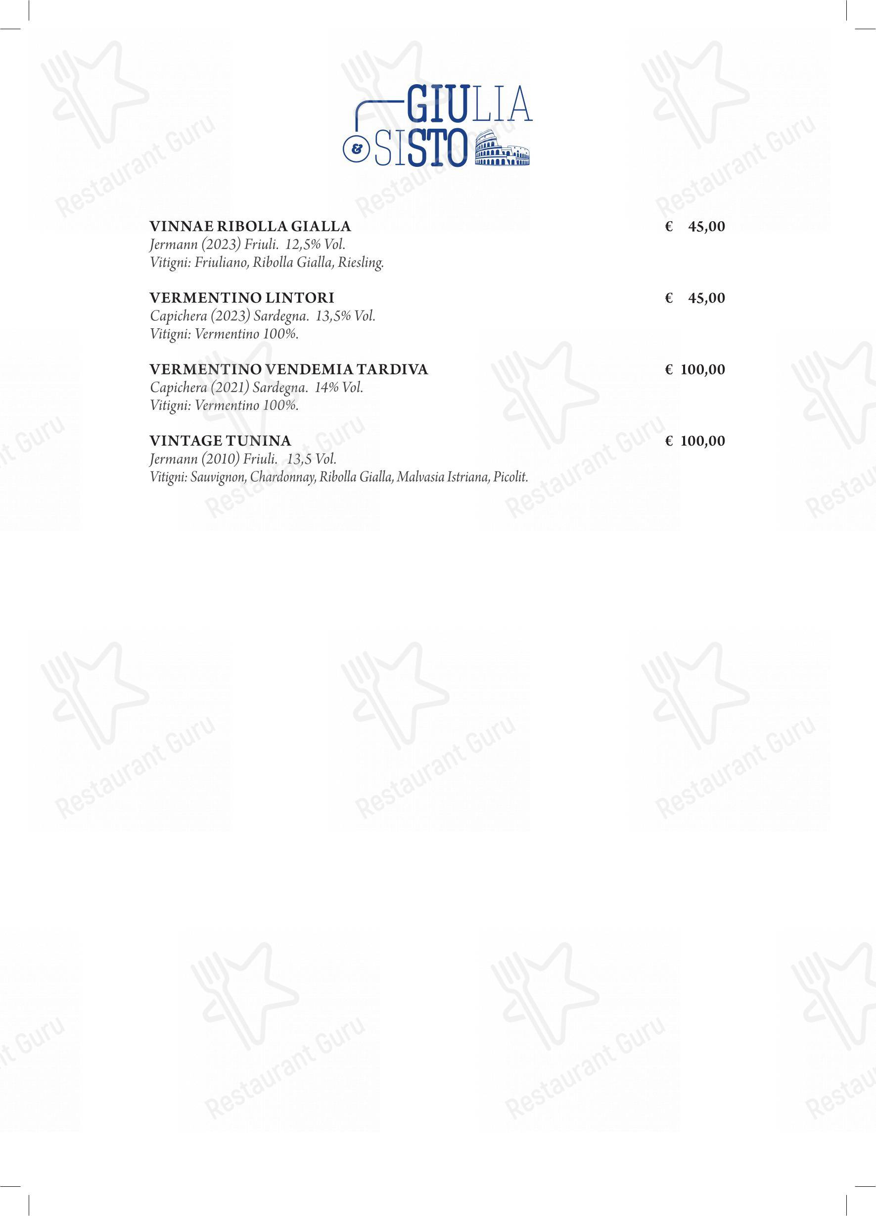 Menu bar per Giulia&Sisto Roma Terrazza San Clemente ristorante