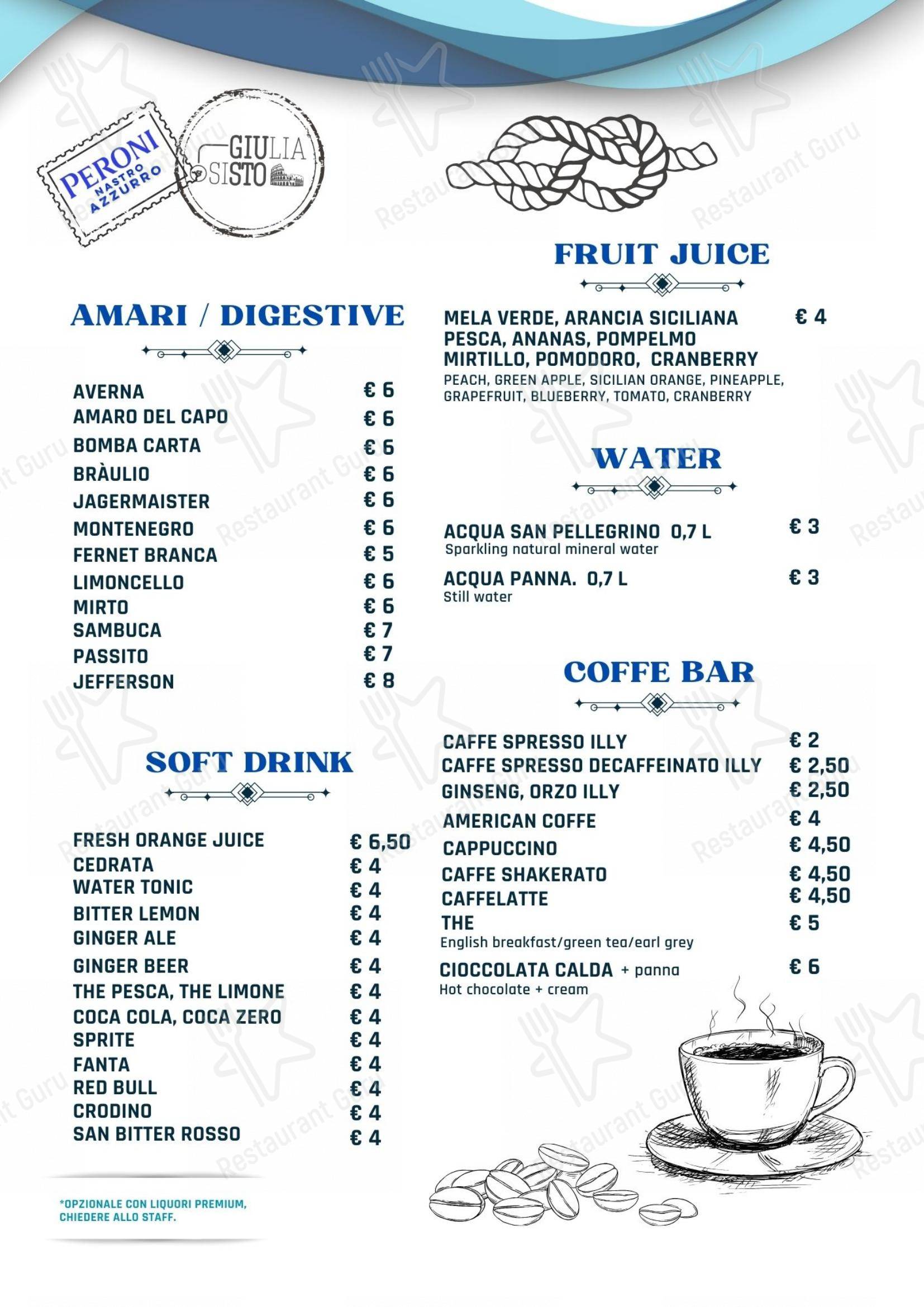 Menu per Giulia&Sisto Roma Terrazza San Clemente in Roma