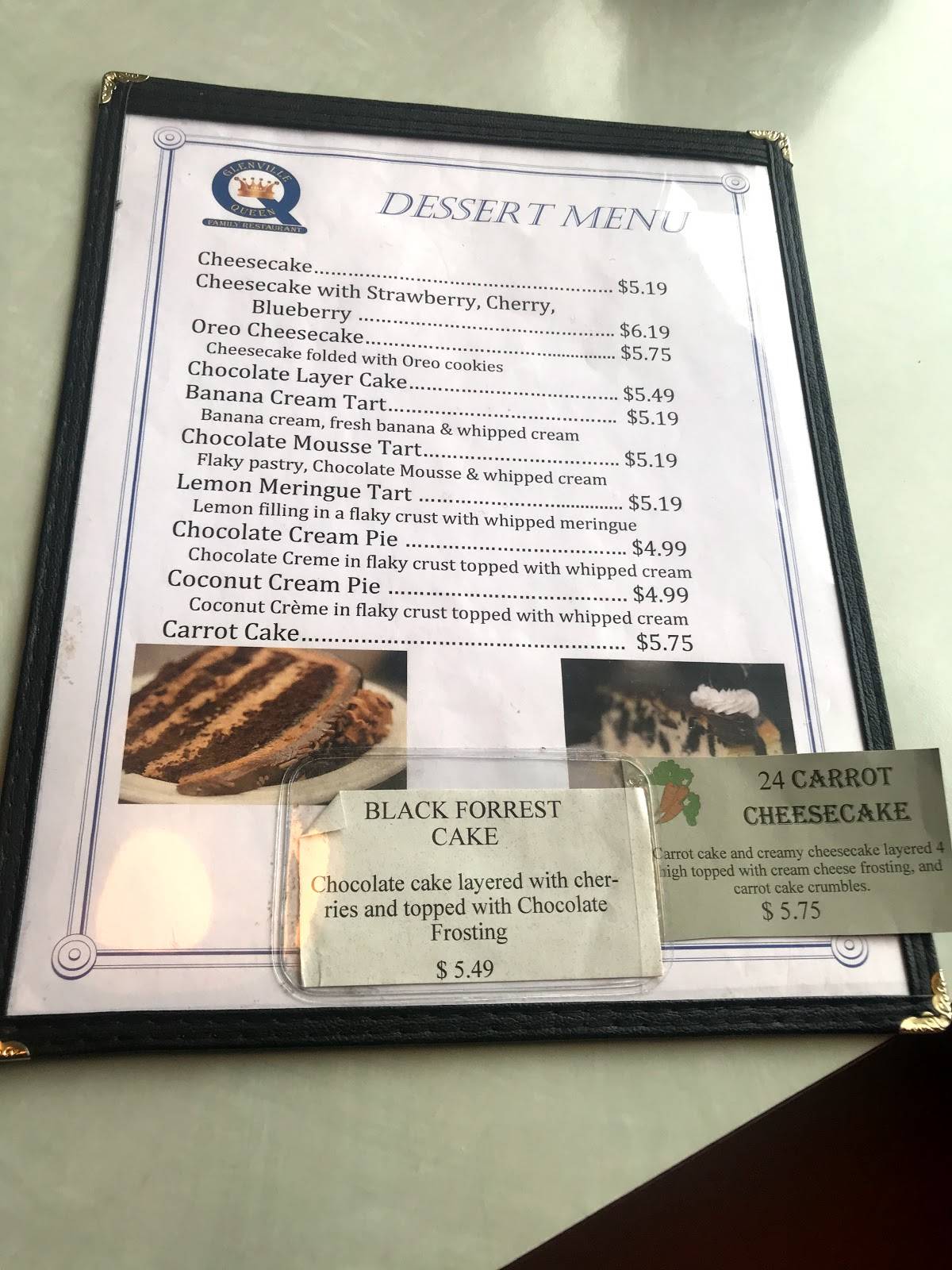 Menu at Glenville Queen Diner restaurant, East Glenville