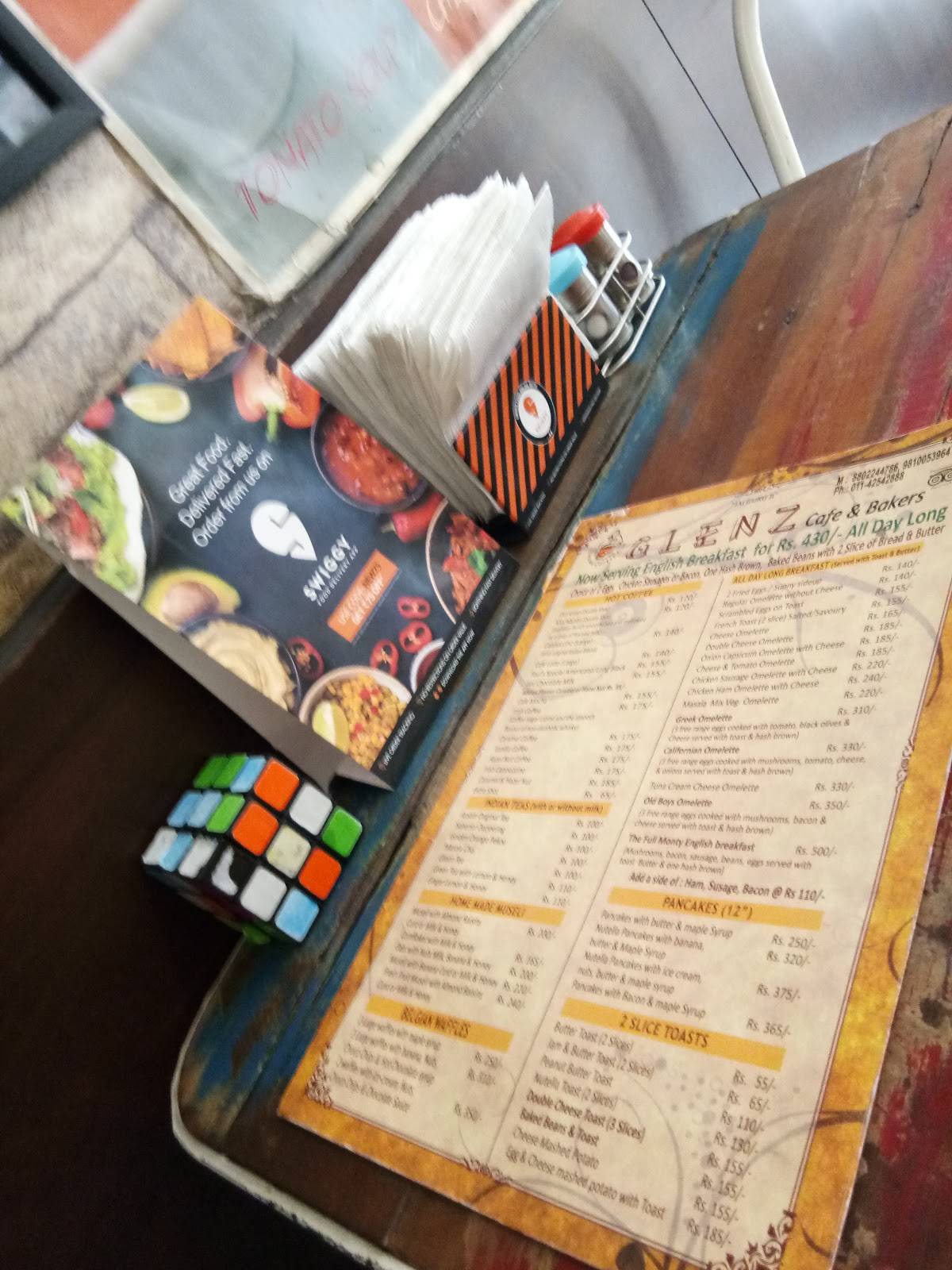 Glenz Cafe and Bakers menu