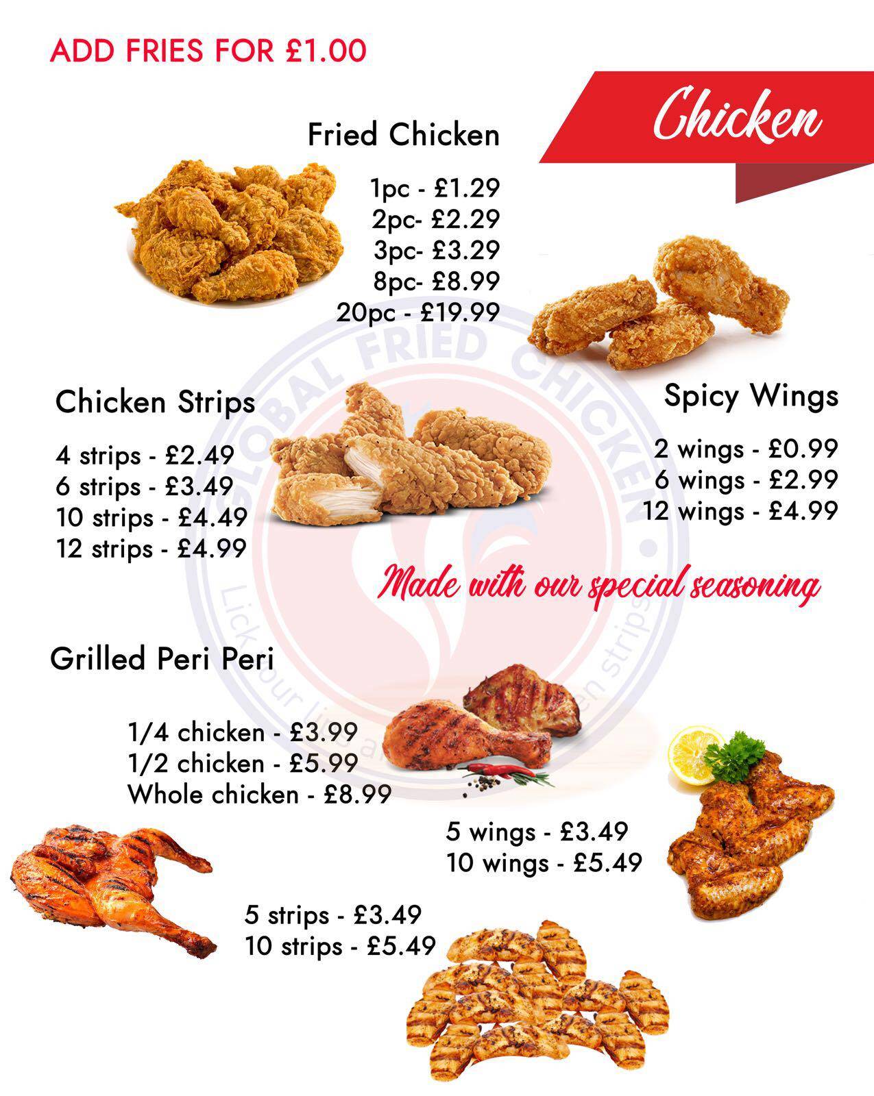 Menu at Global Fried Chicken restaurant, Edinburgh