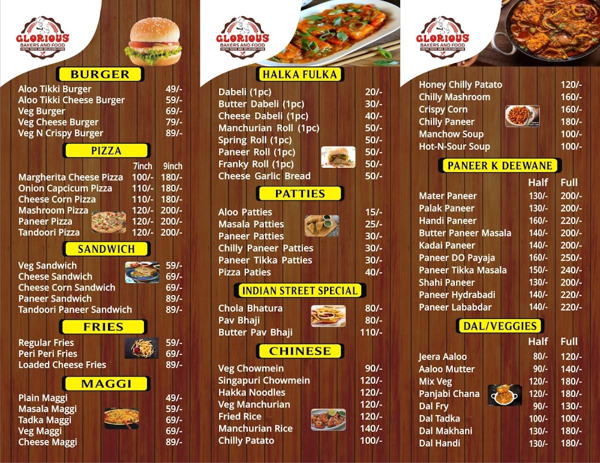 Glorious Bakers- Bakery and cake shop menu