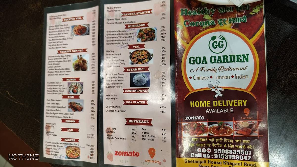 Goa Garden Restaurant menu
