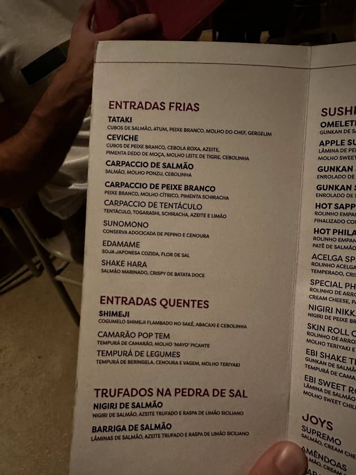 Sapporo cardápio