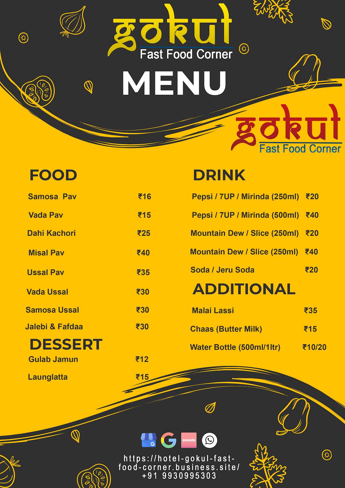 Gokul Fast Food Corner menu