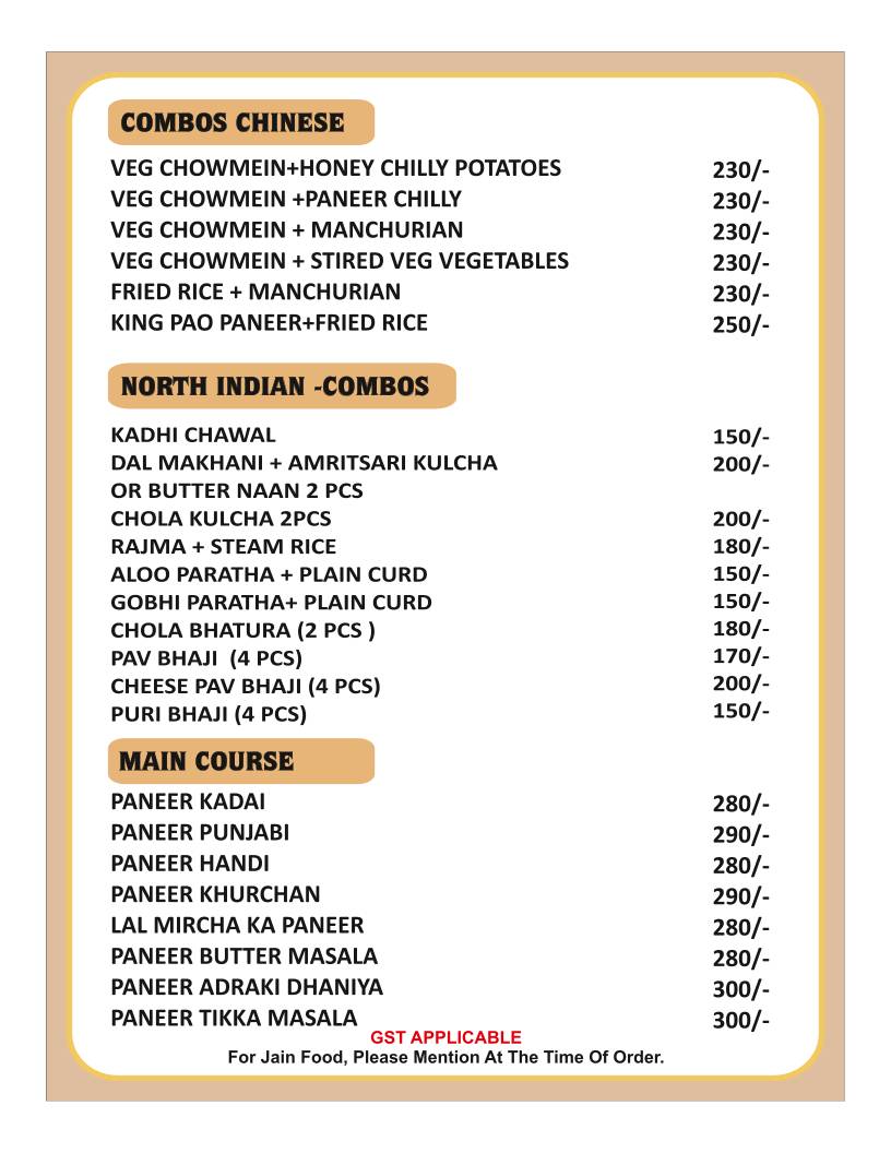 Gokul Ras menu