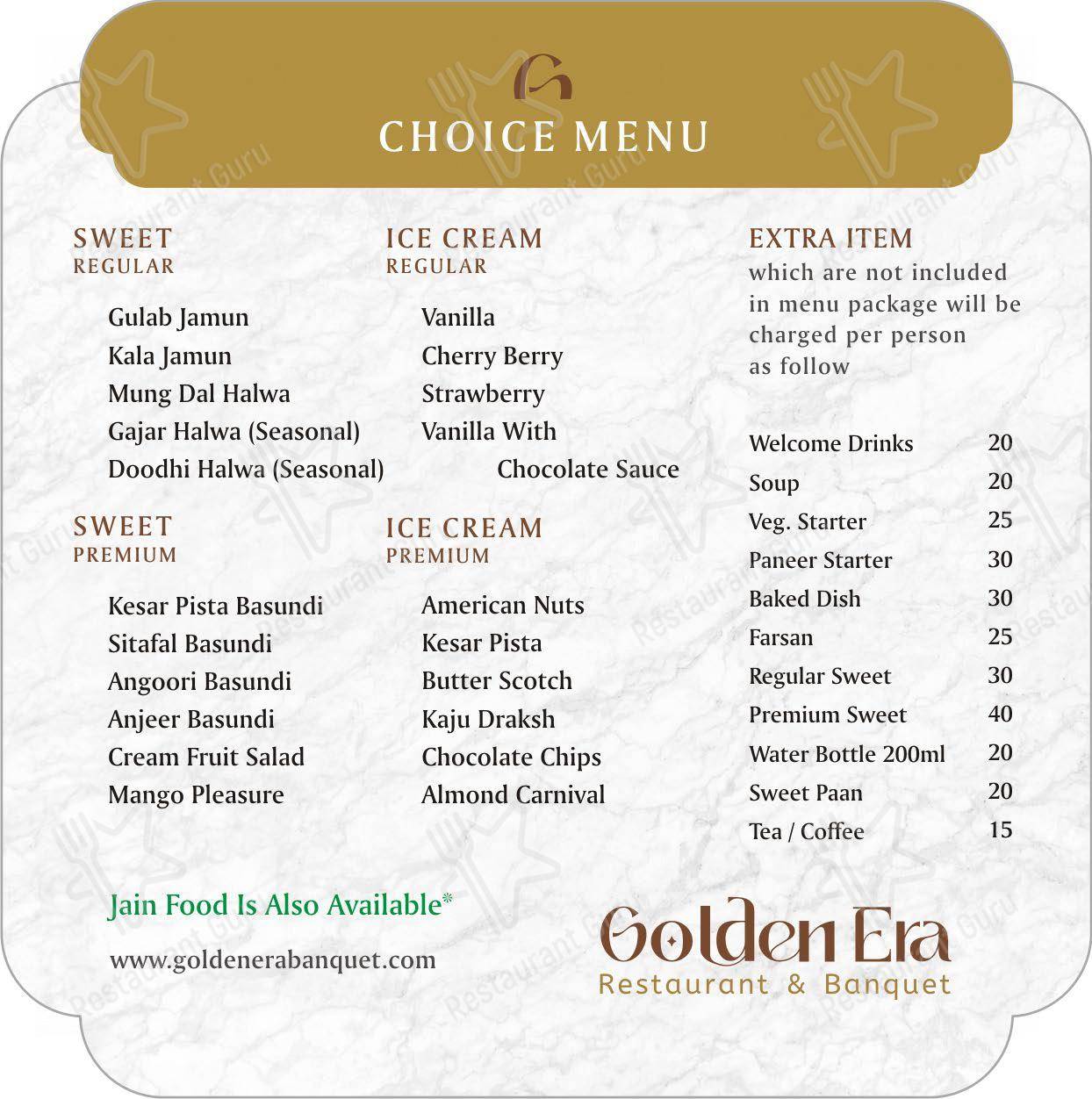 Menu bar for Golden Era Restaurant and Banquet in Ahmedabad