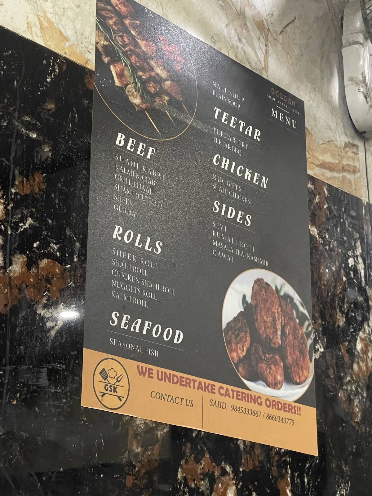 Golden Shahi Kabab Center menu
