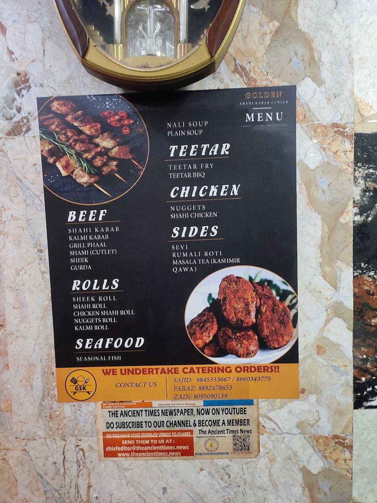 Golden Shahi Kabab Center menu