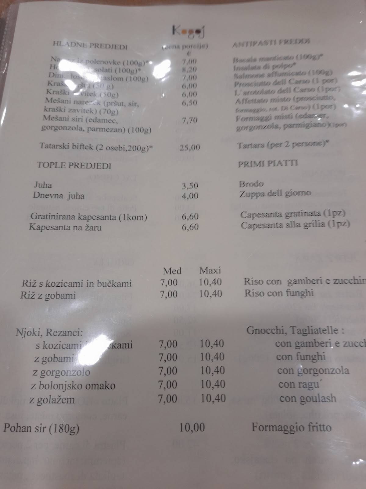 Menu di Gostilna MS 