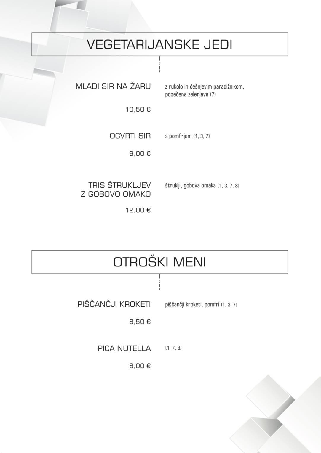 Menu di Gostilnica in picerija KOCKA 