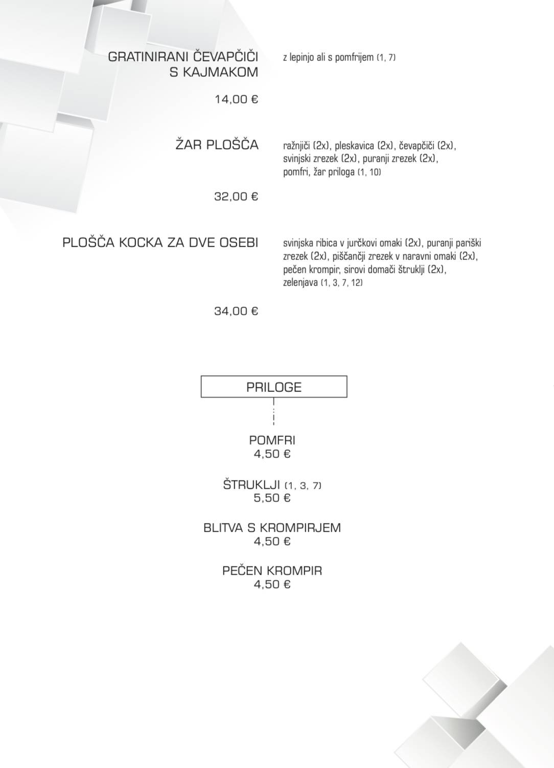 Menu di Gostilnica in picerija KOCKA 