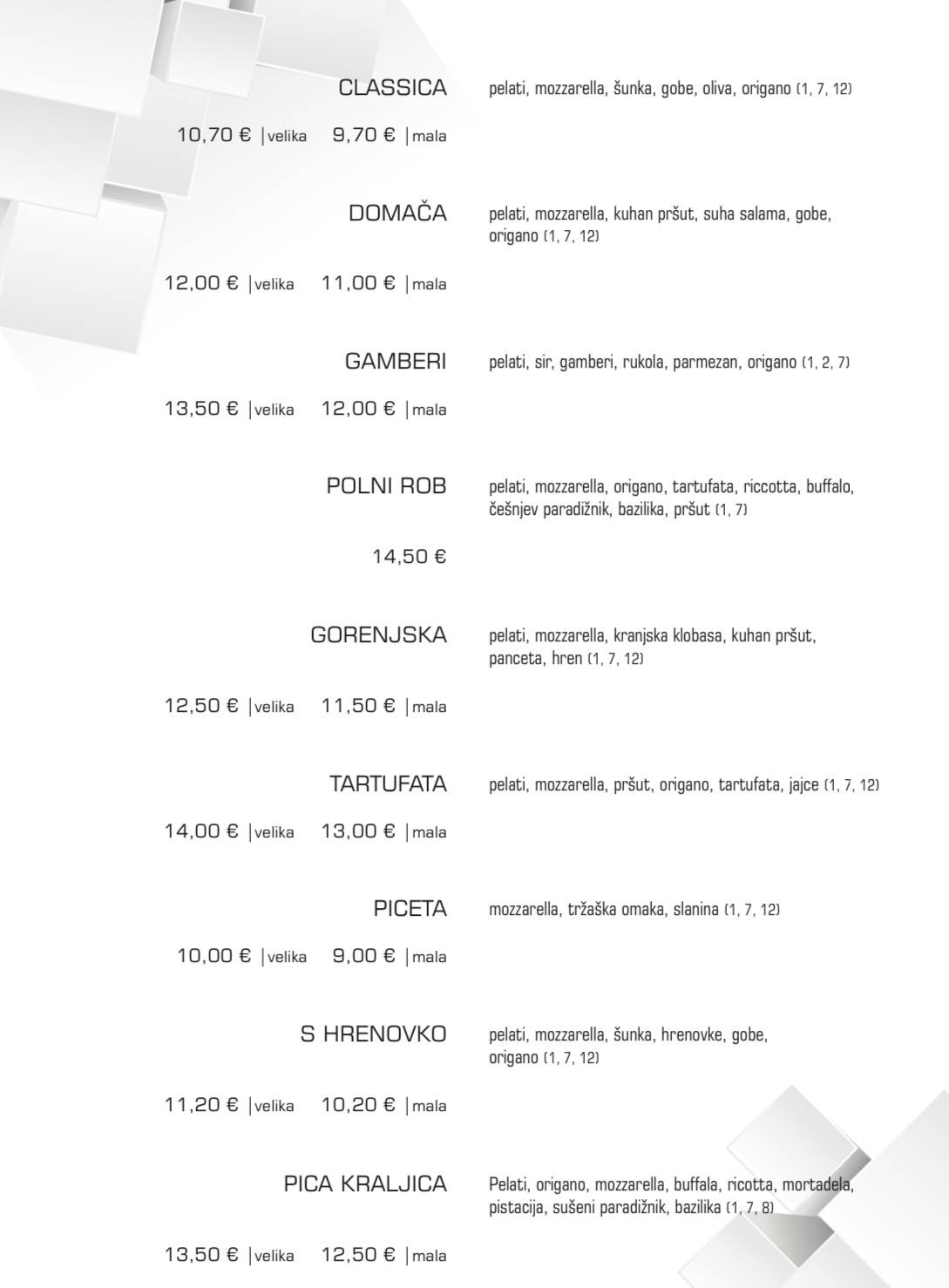 Menu di Gostilnica in picerija KOCKA 