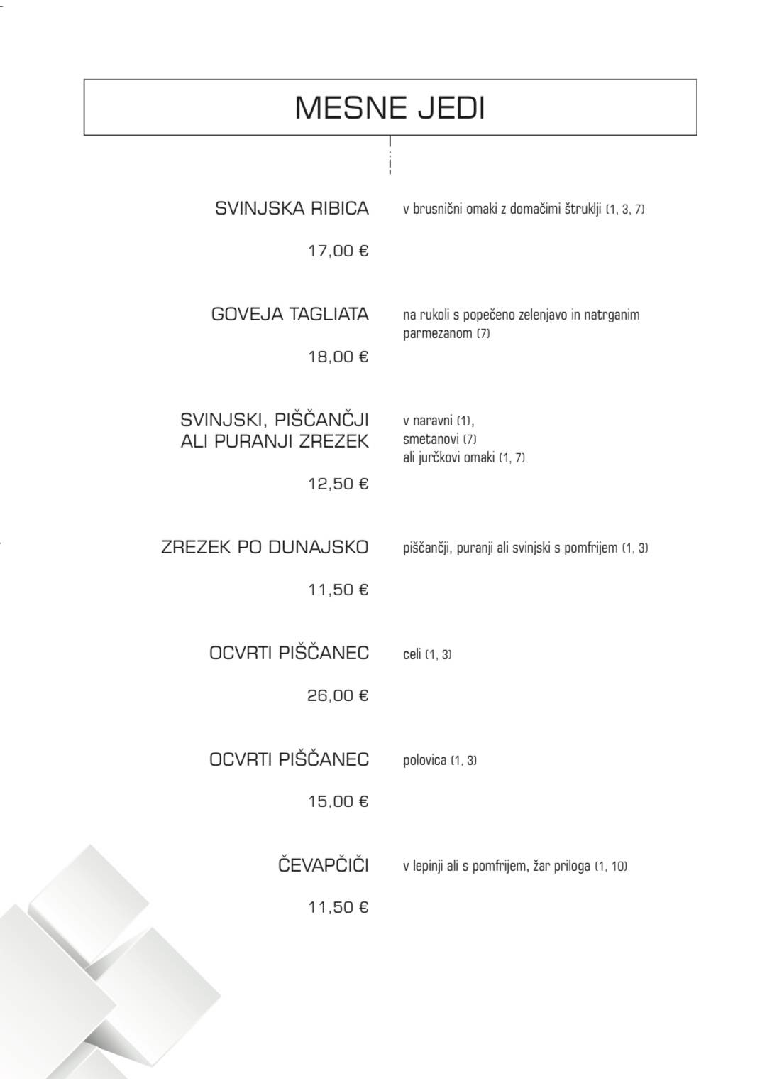 Menu di Gostilnica in picerija KOCKA 