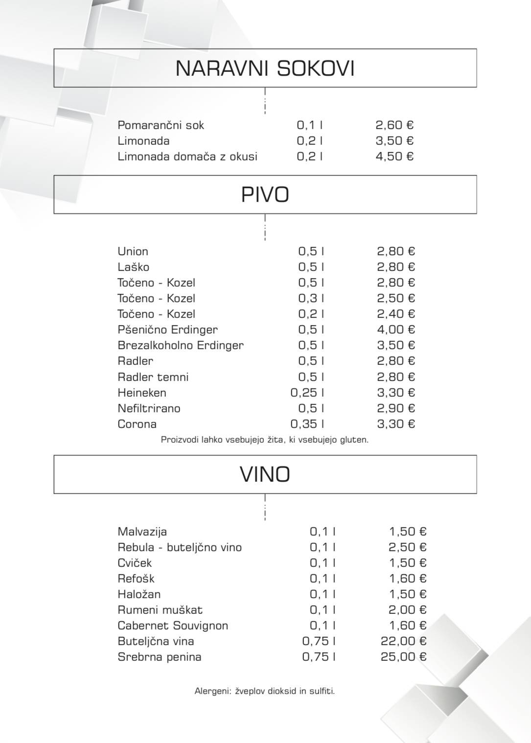 Menu di Gostilnica in picerija KOCKA 